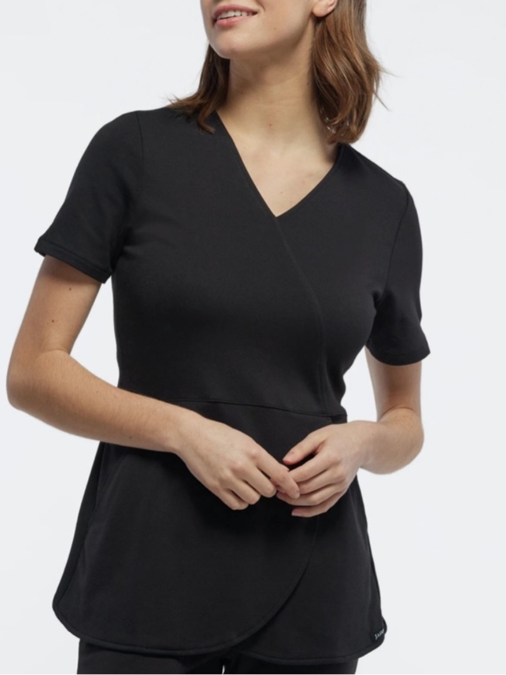Jaanuu Women's Mock-Wrap Tulip Scrub Top Style J96203, Black, Sz Large